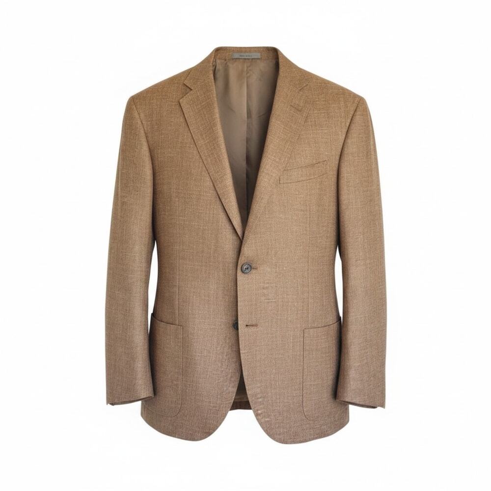 Corneliani Custom Tailored Linen Blazer Made Italy Tan Sport Coat